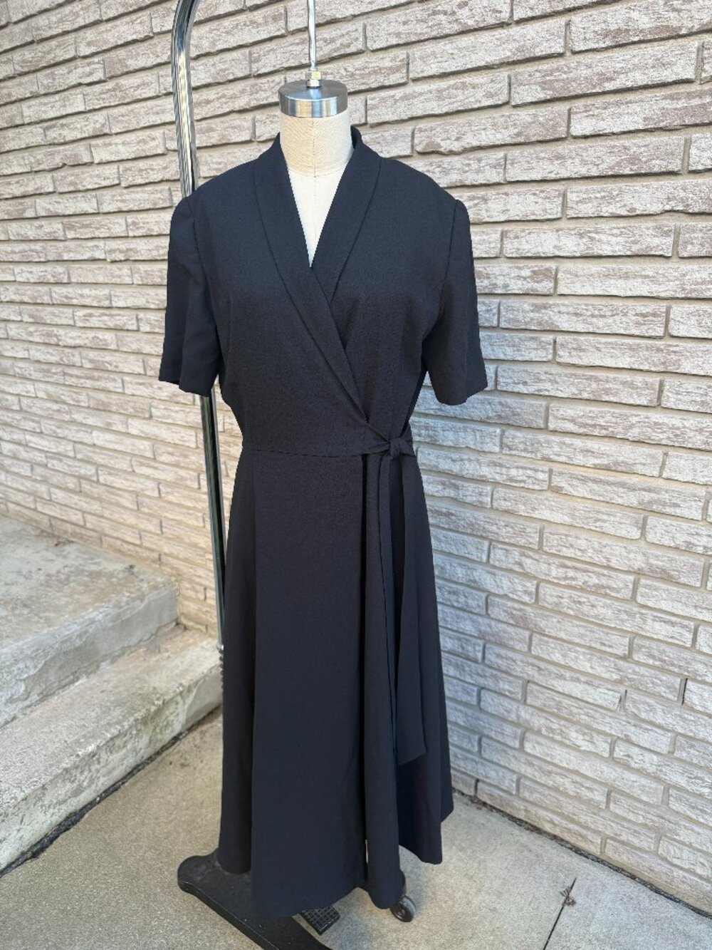 Vintage Kasper for ASL Black Wrap Midi Dress Size 10